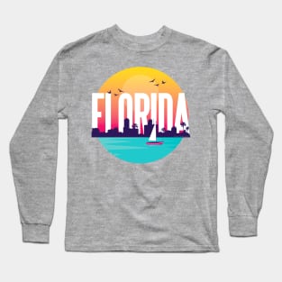 Beautiful FLORIDA with Skyline and Sailboat Long Sleeve T-Shirt